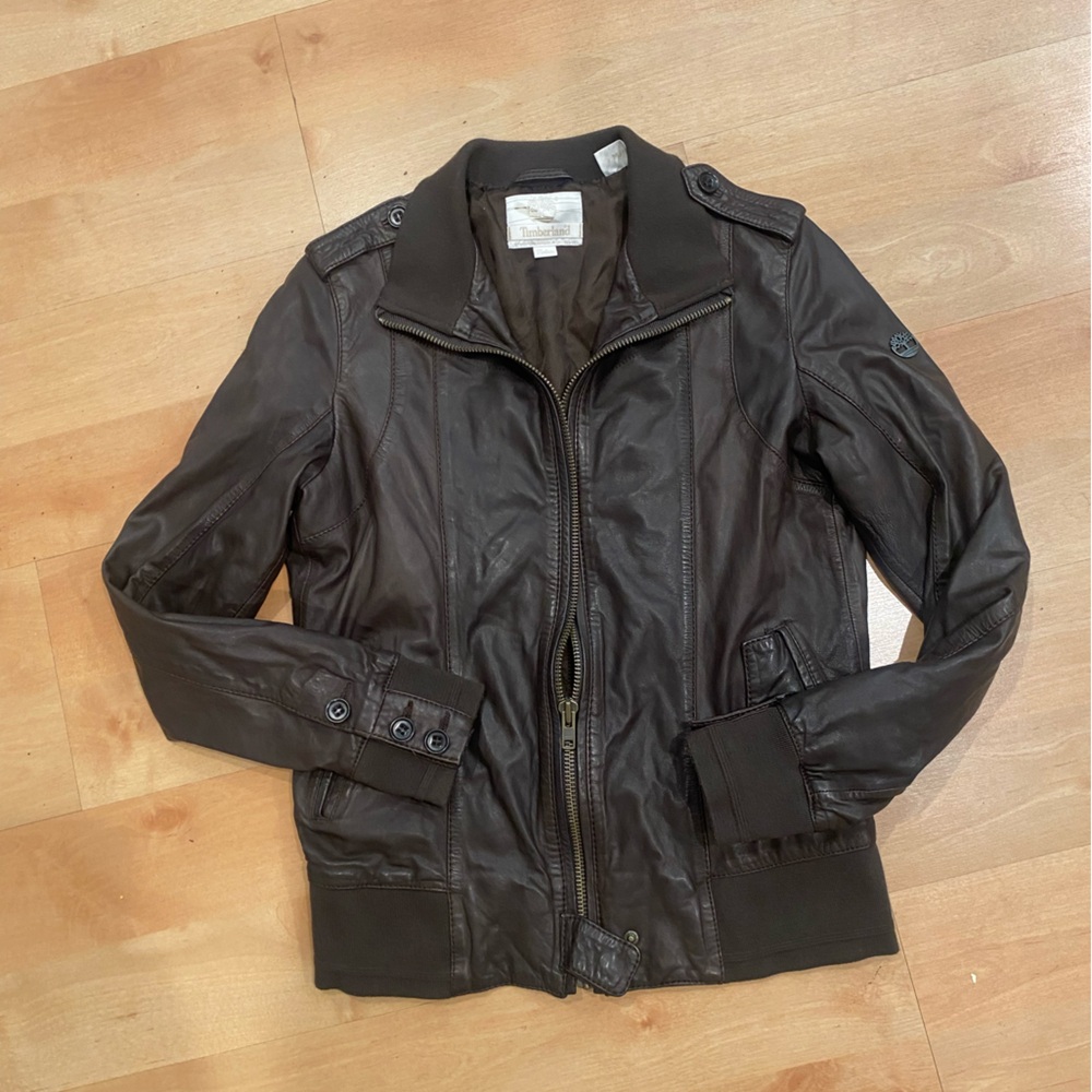 Timberland Brown Leather Bomber Jacket